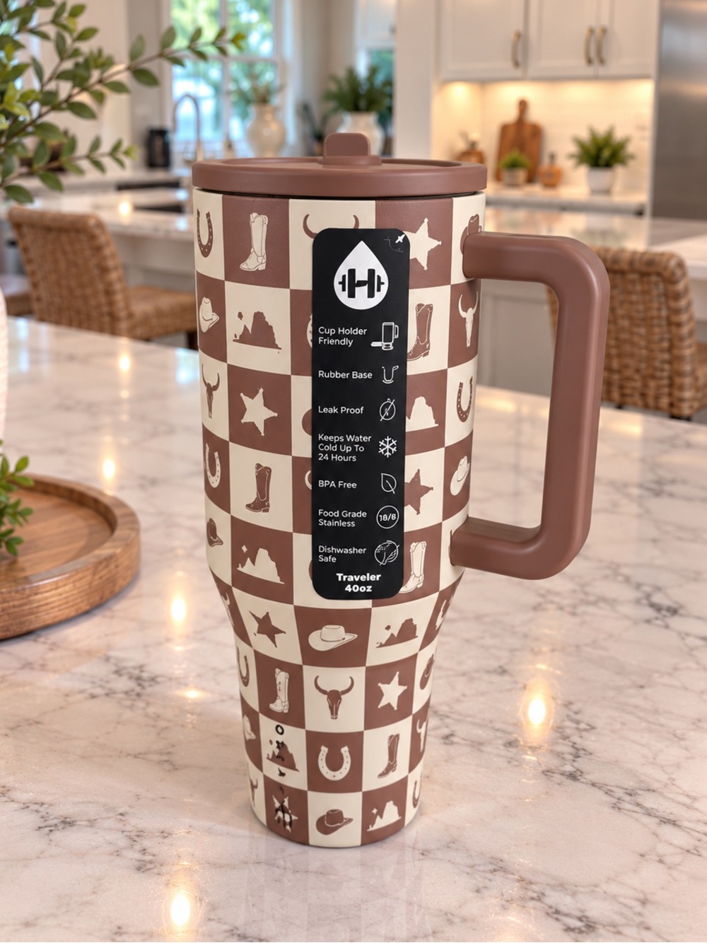 HydroJug Outlaw Print 40oz Traveler Tumbler Horseshoe Cowboy Hat Western NWT